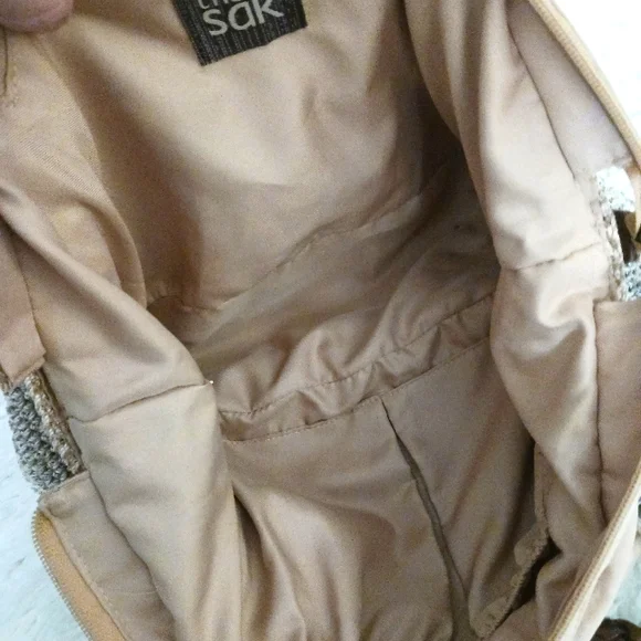 The SAK Leather & Crochet Braided Handle Hand Bag Cream Tan - Picture 5 of 16